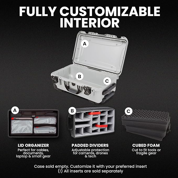 NANUK 935 Hard Case – Waterproof Equipment Case with Wheels, 22” x 14” x 9” – Dustproof and Impact Resistant, Airline Carry-On Approved – Silver