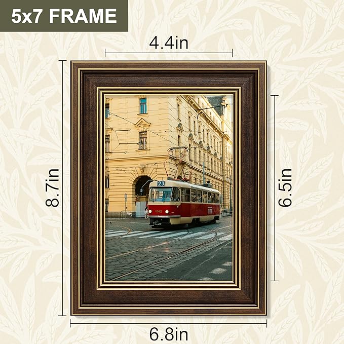 Vittanly 5x7 Picture Frame Set of 4, Vintage Photo Frame for Wall or Tabletop, Display 5x7 Pictures, Rustic Farmhouse Home Decor, Brown
