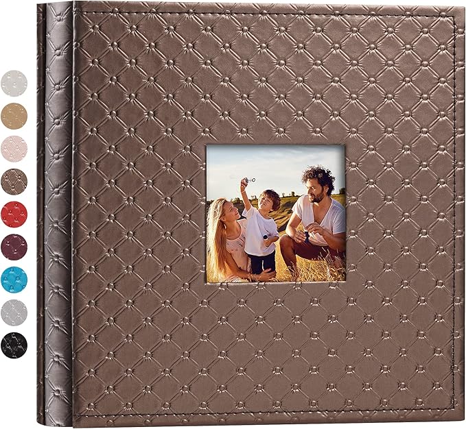 Mublalbum Small Photo Album 4x6 200 Photos Leather Cover Picture Book with Horizontal Pockets for Baby Wedding Anniversary and Family (Brown)