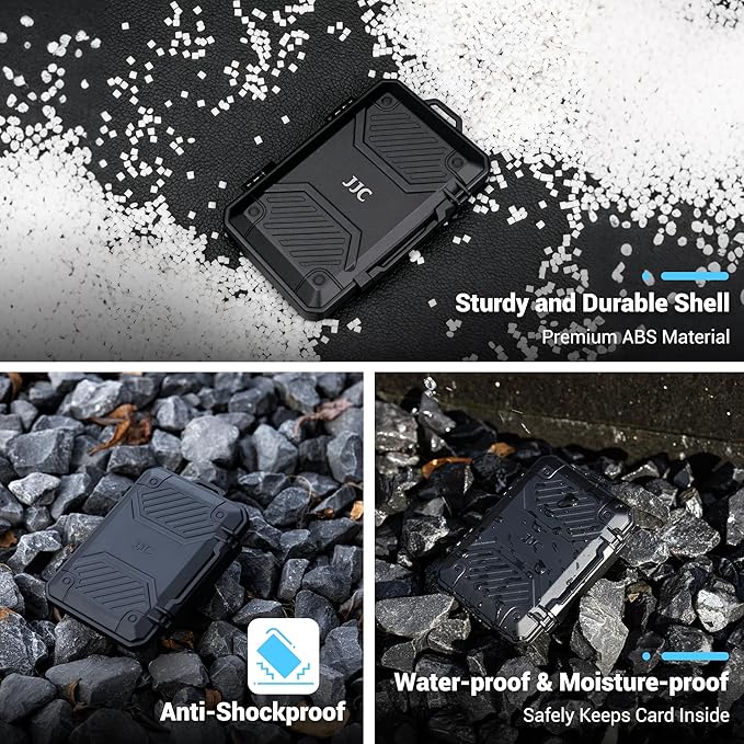 JJC Slim Memory Card Case for 8 SD 12 TF and 2 Nano SIM Cards, IP67 Waterproof Anti-Shock Anti-Dust, Compact Size & Portable SD SDHC SDXC TF Micro SD Card Holder Organizer Storage Box with Carabiner