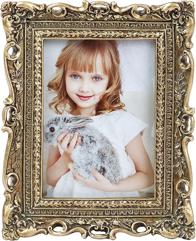 Hymmah 2.5 * 3.5Inch Mini Wallet Picture Frame Vintage Photo Frame Ornate Textured Hand-Crafted Resin Frame with Easel&Hook for Tabletop&Wall Display,Photo Gallery,Art