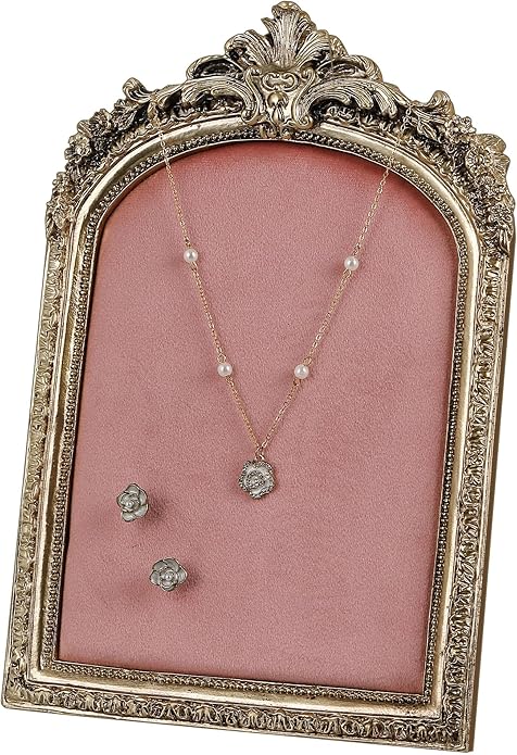 Jewelry Display Stand Vintage Necklace Organizer Ring Holder Earring Tray Resin Jewelry Photography Props Frame with Velvet Backing for Gifts