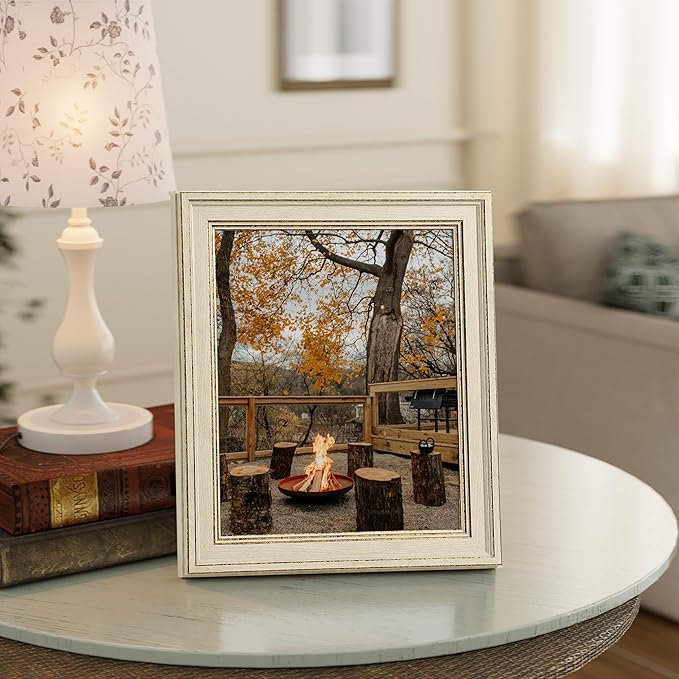 Vittanly 8x10 Picture Frame Set of 4, Vintage Photo Frame for Wall or Tabletop, Display 5x7 Pictures with Mat or 8x10 without Mat, Rustic Farmhouse Home Decor, Rustic White