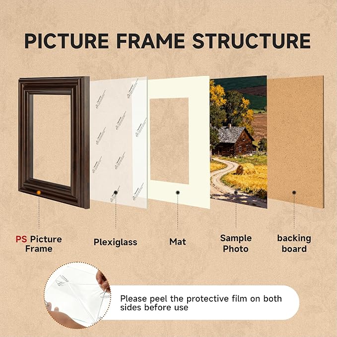 16x20 Picture Frame, 2 Pack 16 x 20 Photo Frame for Wall or Tabletop Display, Ornate Vintage 20x16 Picture Frames with Plexiglass, Display Poster 11x14 with Mat or 16x20 without Mat for Antique Déco, Brown