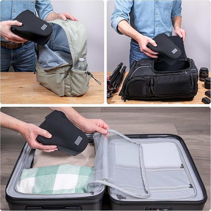 USA Gear Camera Sleeve (Large) for Mid-Size SLRs Compatible with Sony A7 V, Canon EOS R6 Mark II, Nikon Z50II & more - Padded Neoprene DSLR Case with Zipper Accessory Pocket & Belt Loop (Black)