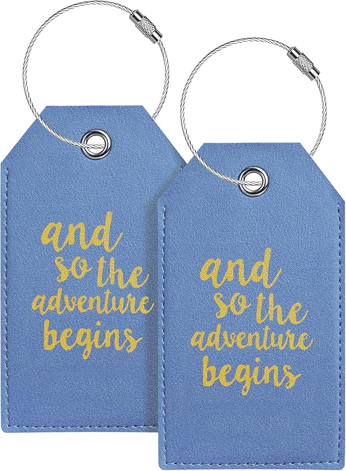 Luggage Tag & Initial Baggage Tags for Suitcases Leather Bag Tags for Backpacks Handbag School Instrument with Name ID Label Travel Essentials, Unique Fun Blue Personalized Luggage Tags 2 Pack