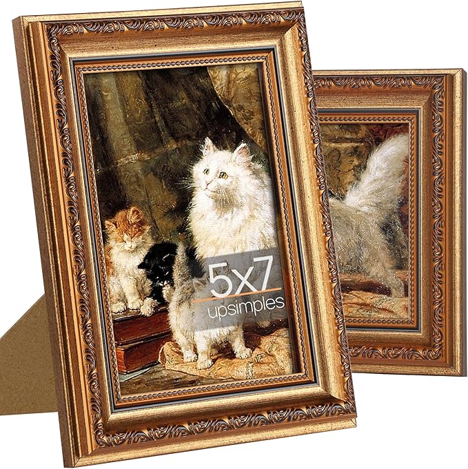 upsimples 5x7 Picture Frame with Real Glass, Ornate Vintage 5 x 7 Photo Frames for Wall Decor or Tabletop Display, Bronze and Black, 2 Pack