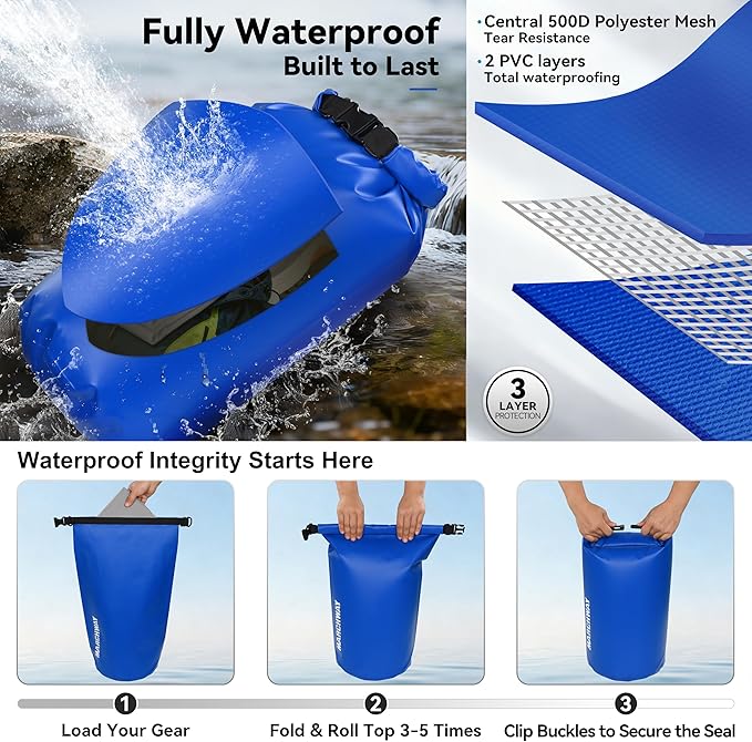 MARCHWAY Floating Waterproof Dry Bag Backpack 5L/10L/20L/30L/40L, Roll Top Sack Keeps Gear Dry for Kayaking, Rafting, Boating, Swimming, Camping, Hiking, Beach, Fishing