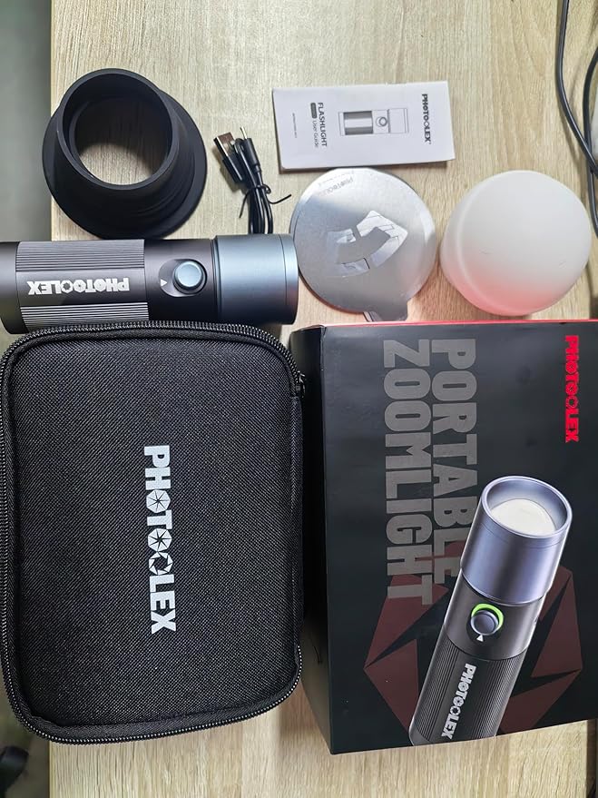 PHOTOOLEX 4 Colors Photography Flashlight with 20 Magnetic Pattern Gobos, 8400mAh Portable Spotlight, 10W LED Studio Light for Photo, Content Creation Accessories