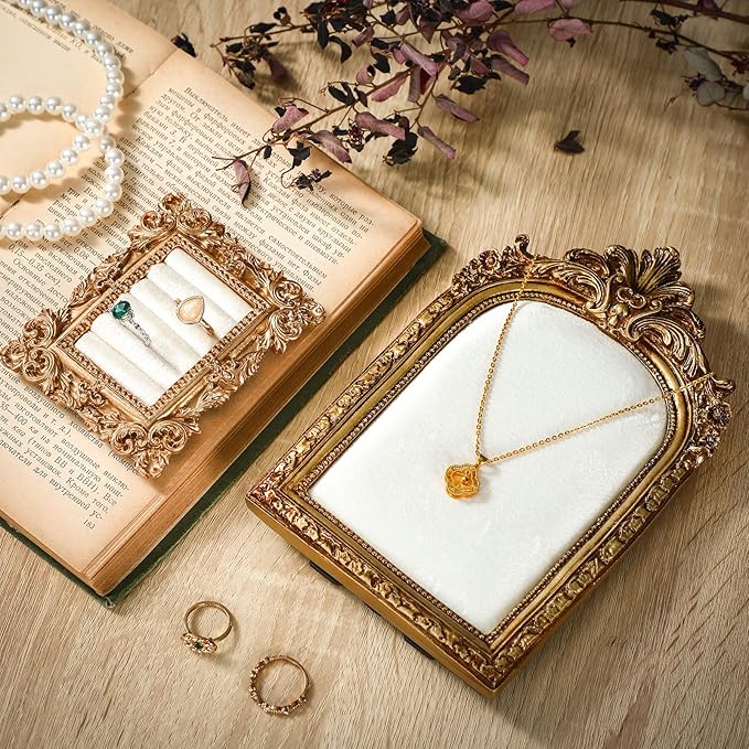 2 Pcs Vintage Ring Holder Jewelry Display Stand for Vendors Necklace Jewelry Organizer with Velvet Backing for Women Engagement Wedding Anniversary(Classic,White)