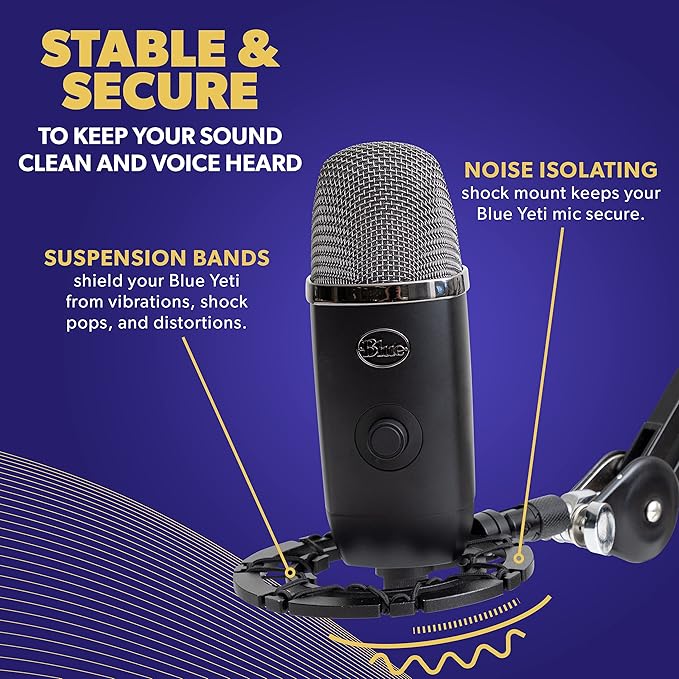 Pro Microphone Shock Mount - Mic Holder Compatible w/Blue Yeti, Snowball & Pro Microphones