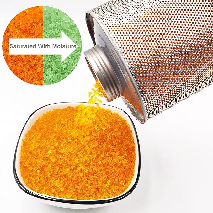 750 Grams 3 Pack Gun Safe Dehumidifier, Reusable Canister Desiccant Dehumidifier, Rechargeable 1.65 Lbs Indicating Silica Gel Orange To Green, Pack of 3