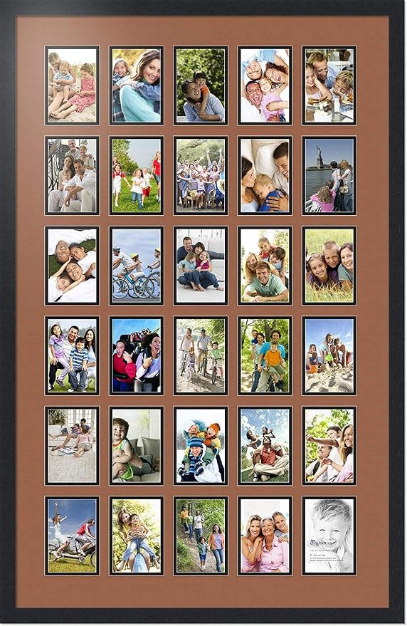 ArtToFrames Collage Photo Frame Double Mat with 30-4x6 Openings with Satin Black Frame and Paloma mat.