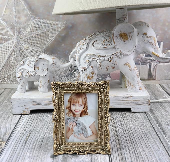 Hymmah 2.5 * 3.5Inch Mini Wallet Picture Frame Vintage Photo Frame Ornate Textured Hand-Crafted Resin Frame with Easel&Hook for Tabletop&Wall Display,Photo Gallery,Art