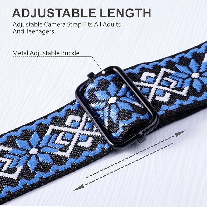 Padwa Lifestyle Adjustable Camera Strap - 1.5" Full Grain Leather Ends Camera Straps for Photographers, Adjustable Neck Shoulder & Crossbody Cotton Strap Quick Release for Cameras and Binoculars