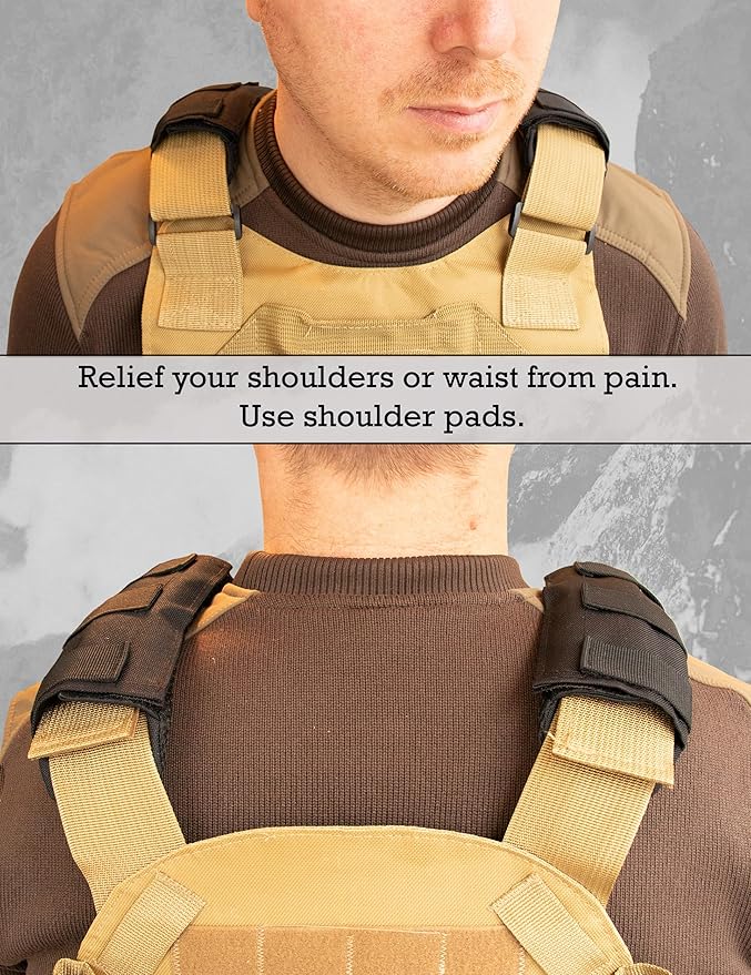 Shoulder Strap Pad for Optimal Weight Distribution, Plate Carrier Shoulder Pads with Velcro, Backpack Strap Pads, Shoulder Strap Cushion for Tactical and Weighted Vests, Body Armor, Waist Belts