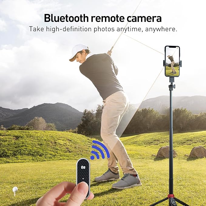 EUG-PRODUCTS 62" Phone Tripod & Selfie Stick for Golf Training, Extendable Cell Phone Tripod Stand with Wireless Remote and Phone Holder, Golf Training Aid - Compatible with iPhone Android iPhone