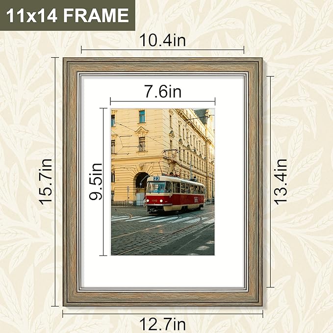 Vittanly 11x14 Picture Frame Set of 4, Vintage Photo Frame for Wall Mount, Display 8x10 Pictures with Mat or 11x14 without Mat, Rustic Farmhouse Home Decor, Multicolour