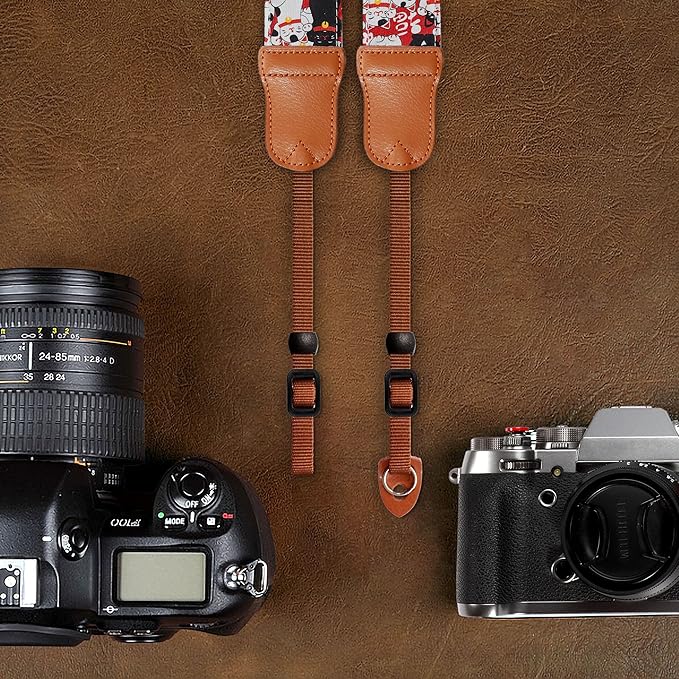 Padwa Lifestyle Red Cat Animal Print Camera Strap - 2" Double Layer Cowhide Head Woven Cotton Strap,Vintage Universal Neck & Shoulder Camera Straps for Photographers and All DSLR Cameras