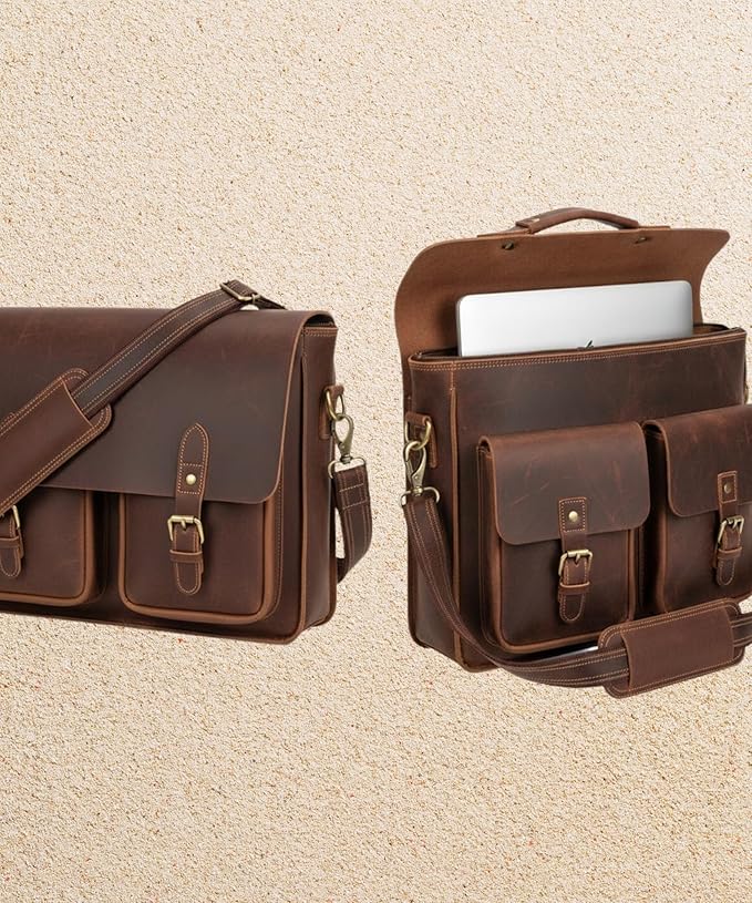 Bag Strap Replacement - Genuine Leather 57" Adjustable Shoulder Strap for Messenger, Laptop, Camera, Travel Bags