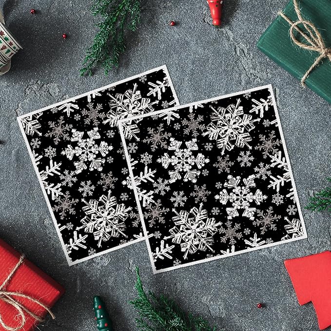 Artoid Mode Black Snowflakes Winter Kitchen Dish Cloths, 12x12 Inch Quick Dry Microfiber Dishcloths for Kitchen Dish Rags Set of 2