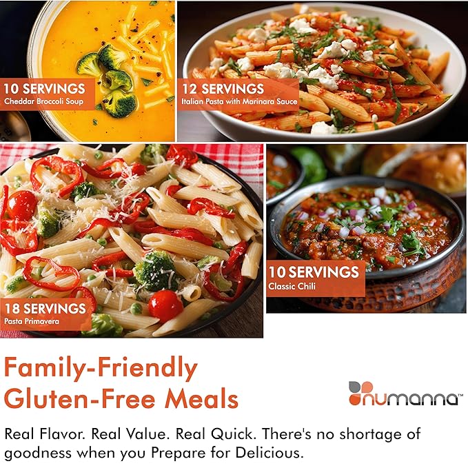 Numanna No-Gluten Family Pack Bucket – 378 Servings | 25-Year Shelf Life | 3-Months Non-Perishable Meal Kit | Emergency Food Supply, Everyday Use, Quick-Prep Survival Meals | Made in USA | Pack of 3