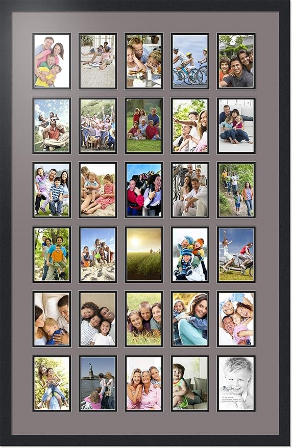 ArtToFrames Collage Photo Frame Double Mat with 30-4x6 Openings with Satin Black Frame and Pewter mat.