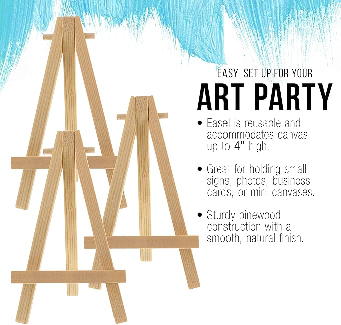 U.S. Art Supply 5" Mini Easel (24 Pack) - Natural Wooden A-Frame Tabletop Display Stand, Mini Easel Stand - Small Easels for Display, Small Canvases, Crafts, Business Cards, Signs, Photos, Gifts