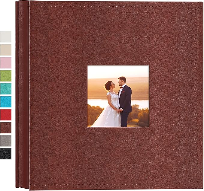 potricher Small Photo Album 4x6 200 Photos Leather Cover Picture Book with 200 Horizontal Pockets for Family Wedding Anniversary and Baby (Brown)