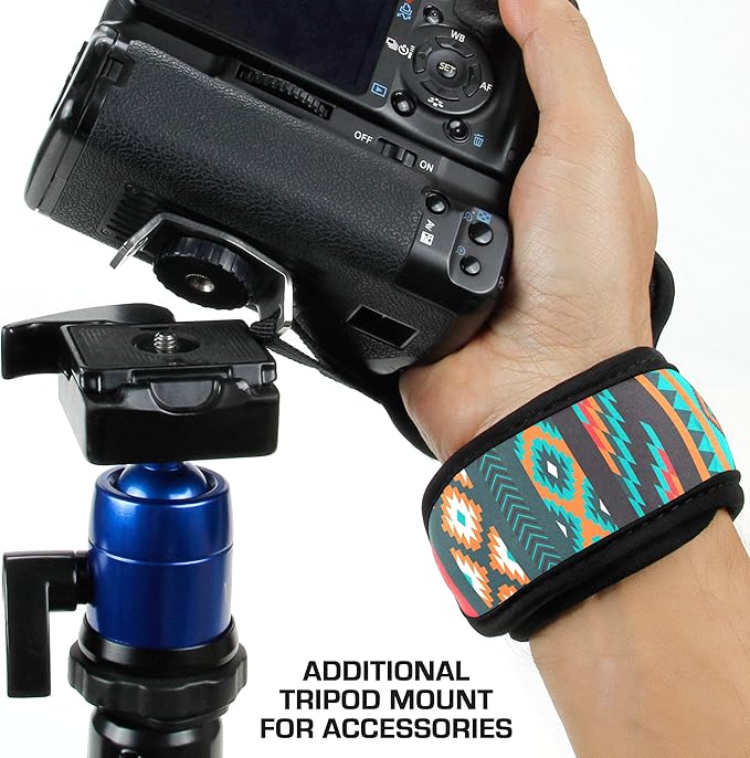 USA Gear DualGRIP Professional Grip Camera Hand Strap with Neoprene Design and Metal Plate - Compatible with Canon, Fujifilm, Nikon, Sony, and more DSLR, Mirrorless, Point & Shoot Cameras (Southwest)