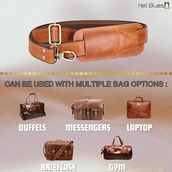 Bag Strap Replacement - Genuine Leather 57" Adjustable Shoulder Strap for Messenger, Laptop, Camera, Travel Bags