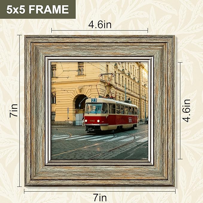 Vittanly 5x5 Picture Frame Set of 4, Vintage Photo Frame for Wall or Tabletop, Display 5x5 Pictures, Rustic Farmhouse Home Decor, Multicolour