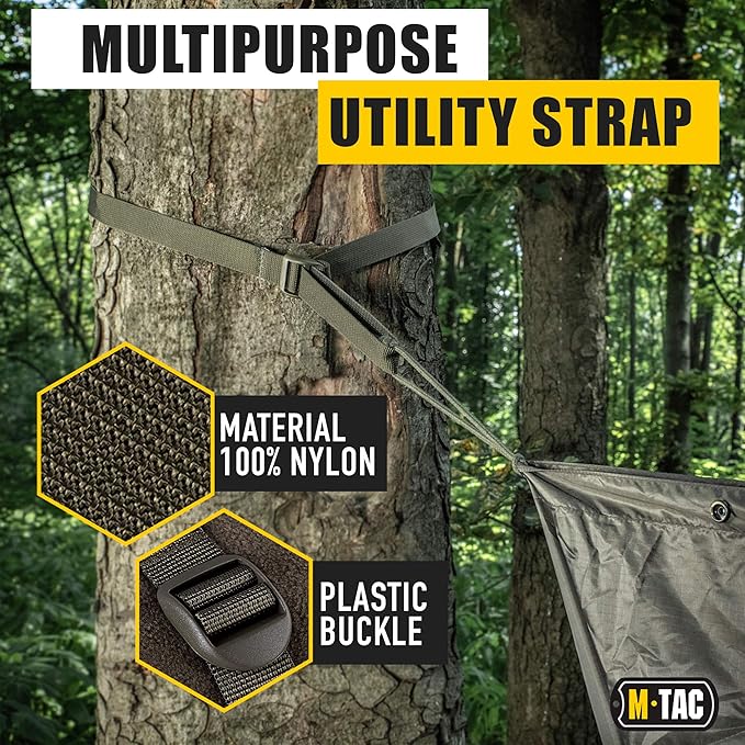 M-Tac Pack of 2X Utility Strap for Backpack Tactical Lashing for MOLLE Gear Plastic Buckle (Olive, 50 inches)