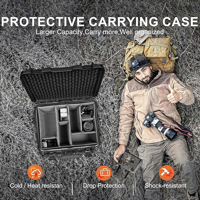 Lekufee Waterproof Hard Carrying Case with Padded Dividers for DJI Mavic 4 Pro, Air 3S, Mini 5 Pro/4/3, Partial Sony/Canon/Nikon Camera and Lens, and Accessories - Black