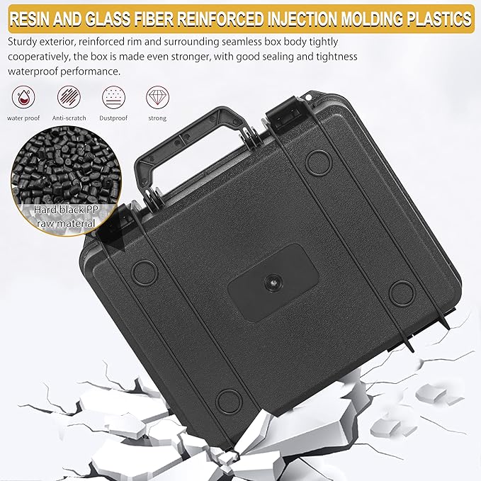 ITHWIU Protective Hard Case Shockproof Water-resistant with Customized DIY Foam Insert fit for Camera, etc, 14 X 11.5 X 3.7-Inch