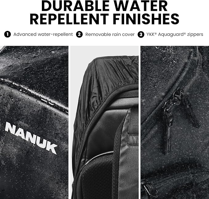 NANUK N-PVD 30L Camera Backpack – Water-Repellent with Rain Cover, Fits 2 Cameras, Drone, Tripod & 16" Laptop Compartment, Carry-On Approved – For Photographers, Travel & Hiking – Black