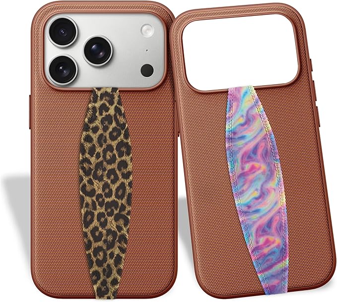 Switchbands Phone Grip Strap - Reversible Finger Holder for Phone Back, Customizable Anti-Slip Design, Wireless Charging Compatible Detachable Holder for iPhone - Leopard & Pink Tie dye