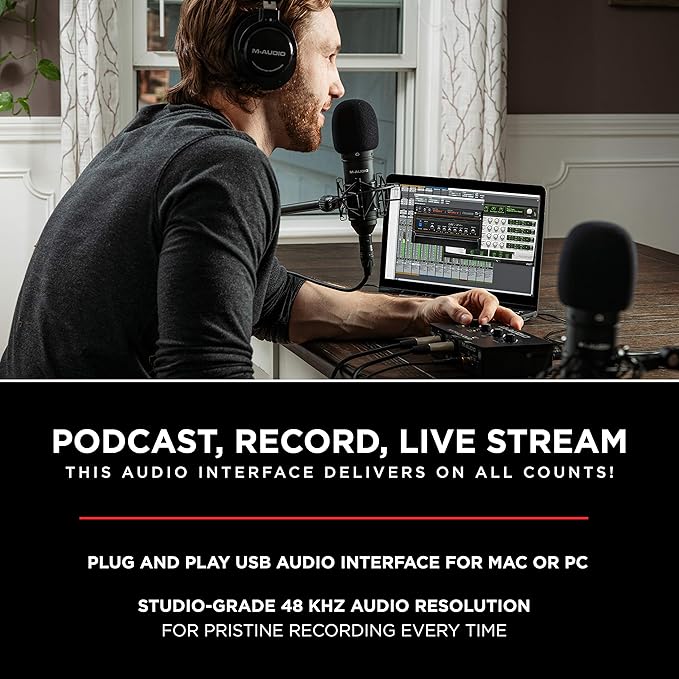 M-AUDIO M-Track Duo USB Audio Interface for Recording, Streaming and Podcasting with Dual XLR, Line and DI Inputs, plus a Software Suite Included