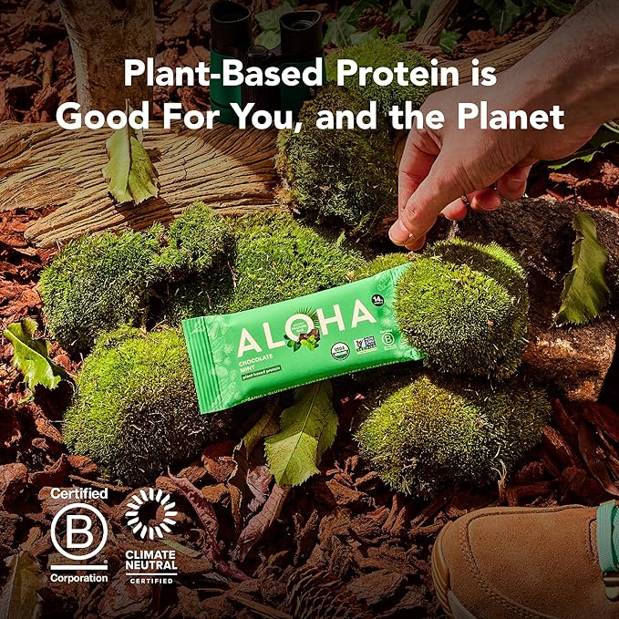 ALOHA Organic Plant Based Protein Bars - Chocolate Espresso (85mg Caffeine) - 12 Bars, Vegan, Low Sugar, Gluten-Free, Paleo, Low Carb, Non-GMO, No Stevia, No Erythritol