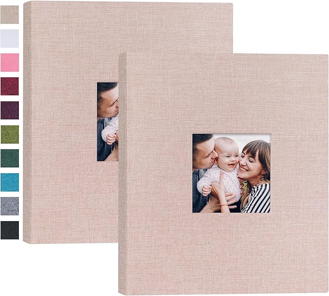 Mublalbum 2 Pack Small 8x10 Photo Album 2 Pack Linen Cover with Display Window Mini Picture Book Each Holds 52 Vertical Pockets for Artwork Postcards or Pictures Storage (Beige)