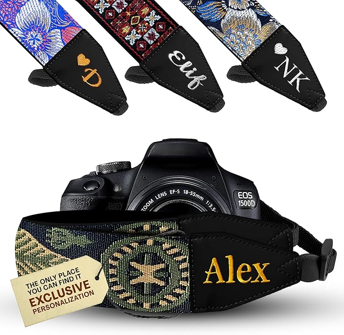 Art Tribute Camera Strap for All DSLR and Mirrorless Cameras. Add Your Name Or Initials Make It a Personalized Gift