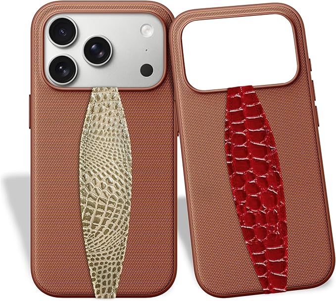 Switchbands Phone Grip Strap - Reversible Finger Holder for Phone Back, Customizable Anti-Slip Design, Wireless Charging Compatible Detachable Holder for iPhone - Gold & Red Alligator