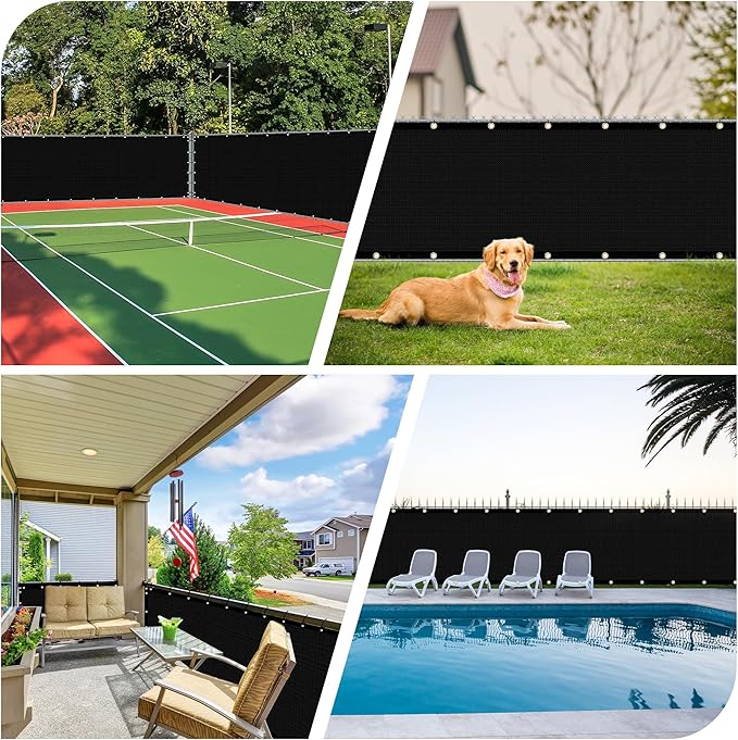iCover 4x12ft Fence Privacy Screen, Heavy Duty Fencing Panels Screens, Outdoor Shade Cloth Mesh Barrier, Reinforced Bindings and Brass Grommets, Cable Zip Ties Included, Black