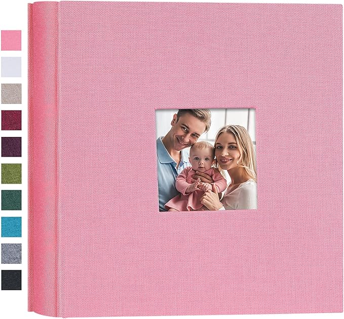 Mublalbum Small Photo Album 4x6 200 Photos Linen Cover Picture Book with Horizontal Pockets for Wedding Family Anniversary and Baby (Pink)