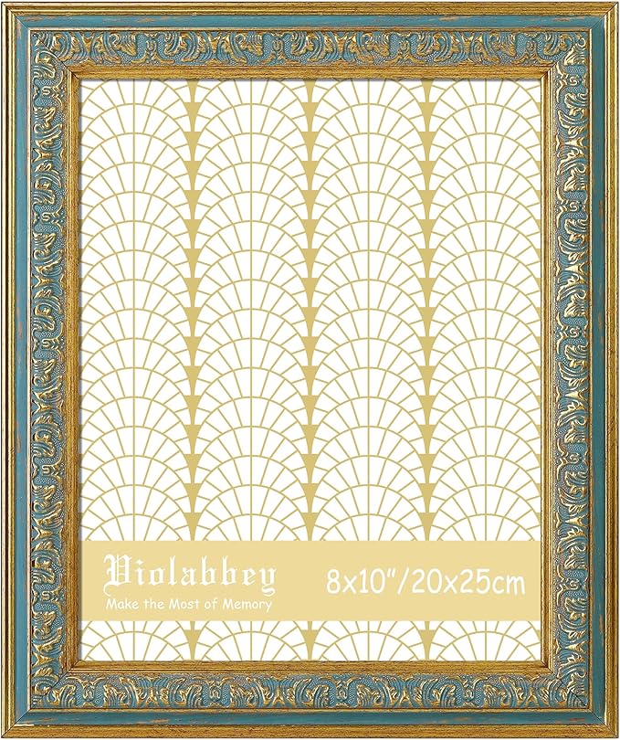 VIOLABBEY 8x10 Picture Frame Blue, Vintage Photo Frames Ornate without Mat for Tabletop or Wall Hanging