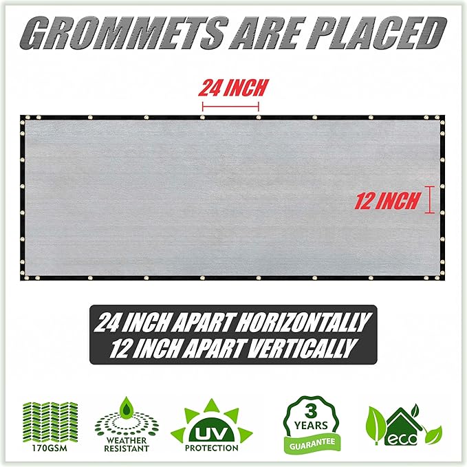 ColourTree Customized Size Fence Screen Privacy Screen Grey 5' x 161' - Commercial Grade 170 GSM - Heavy Duty - Cable Zip Ties Included
