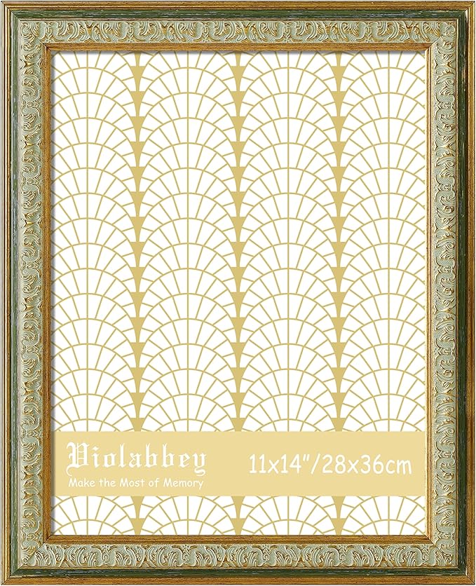 VIOLABBEY 11x14 Picture Frame Green, Vintage Photo Frames Ornate without Mat for Tabletop or Wall Hanging