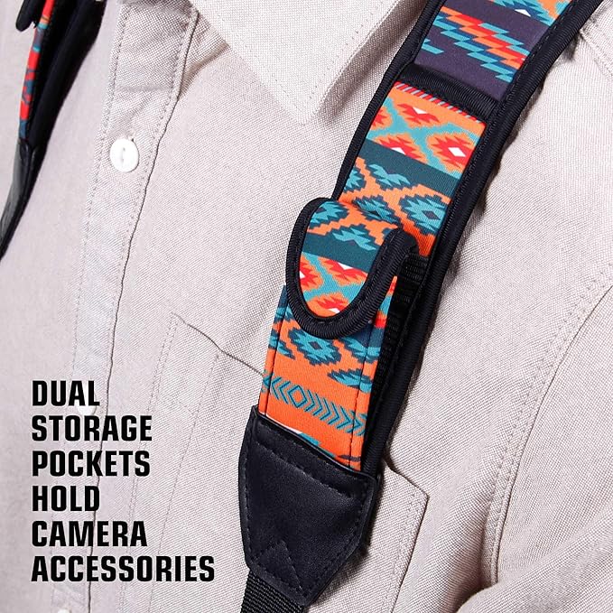 USA Gear DSLR Camera Strap Chest Harness with Quick Release Buckles, Southwest Neoprene Pattern and Accessory Pockets - Compatible with Canon, Nikon, Sony Point and Shoot and Mirrorless Cameras