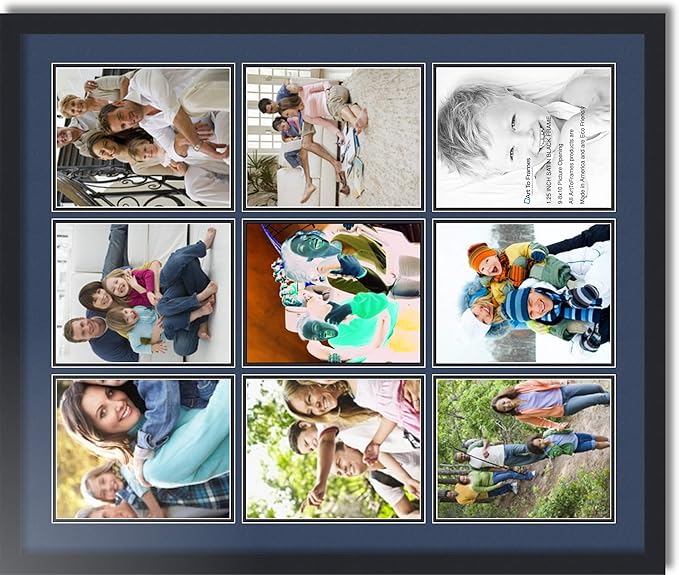 ArtToFrames Collage Photo Frame Double Mat with 9-8x10 Openings with Satin Black Frame and Midnight Blue mat.