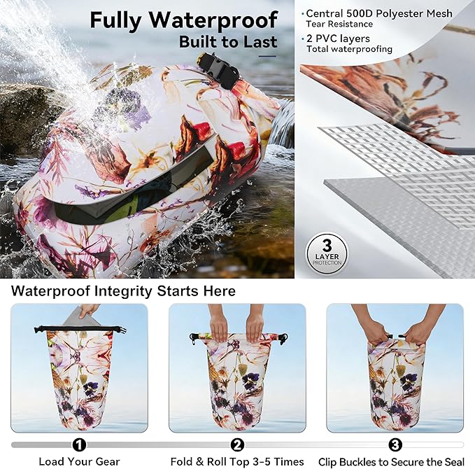 MARCHWAY Floating Waterproof Dry Bag Backpack 5L/10L/20L/30L/40L, Roll Top Sack Keeps Gear Dry for Kayaking, Rafting, Boating, Swimming, Camping, Hiking, Beach, Fishing